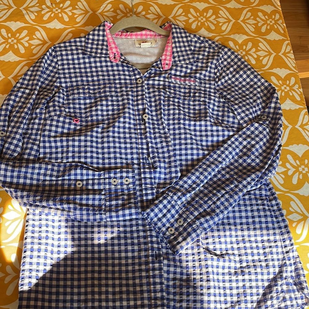 Vineyard Vines Performance 12 Navy Pink  Plaid Shirt lightweight